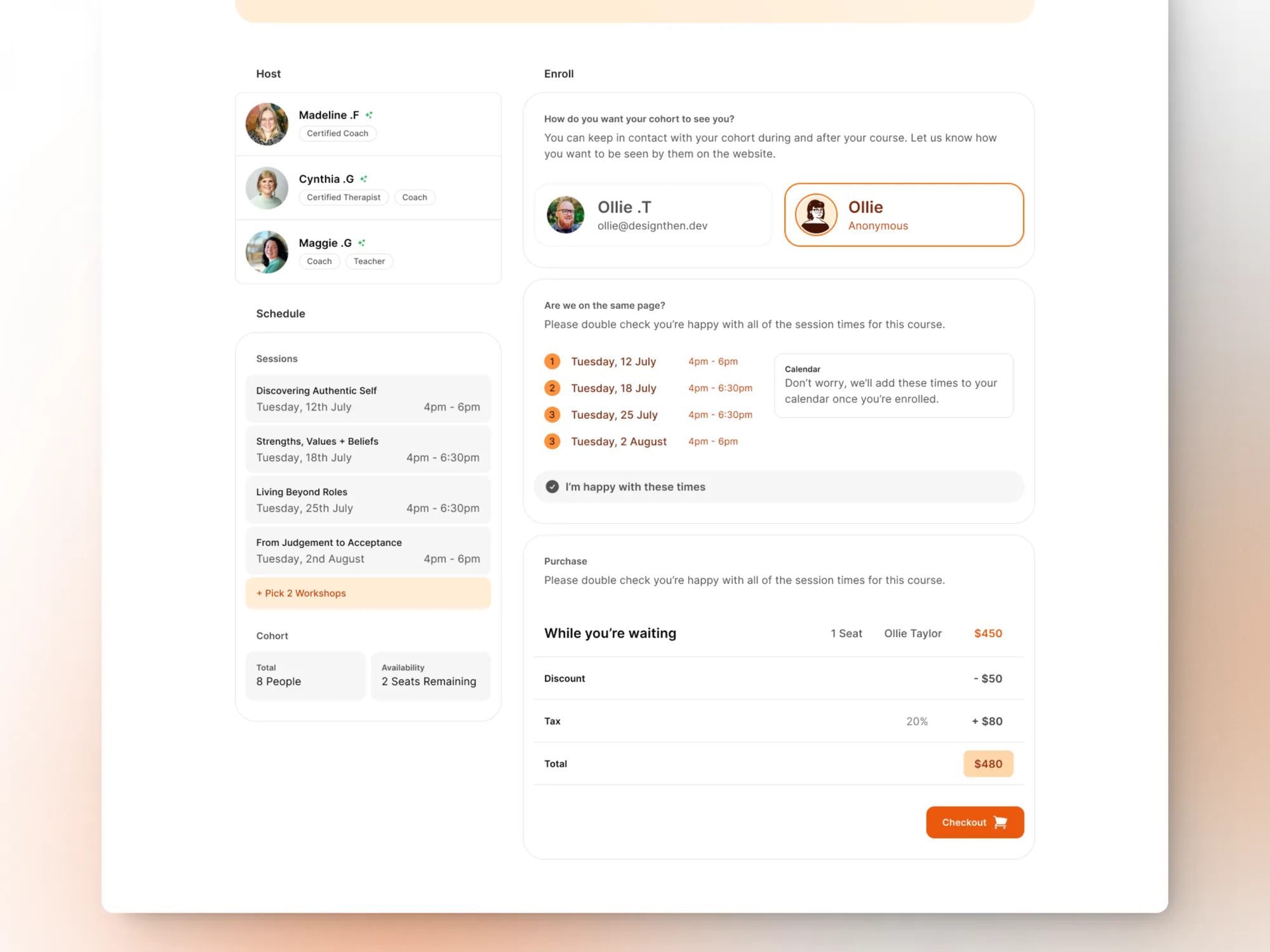 The checkout for a multi-part course