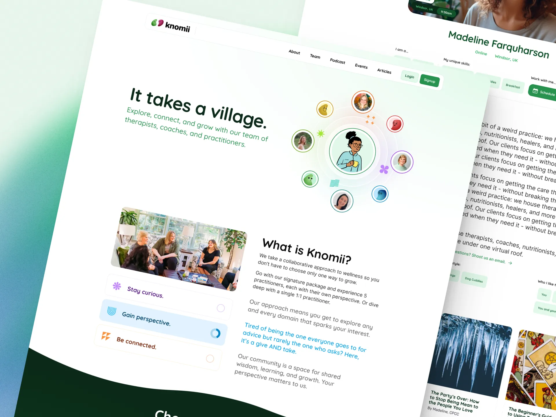 A friendly graphic of people and colourful beans supporting a person in the centre of a circle. The title reads 'it takes a village'