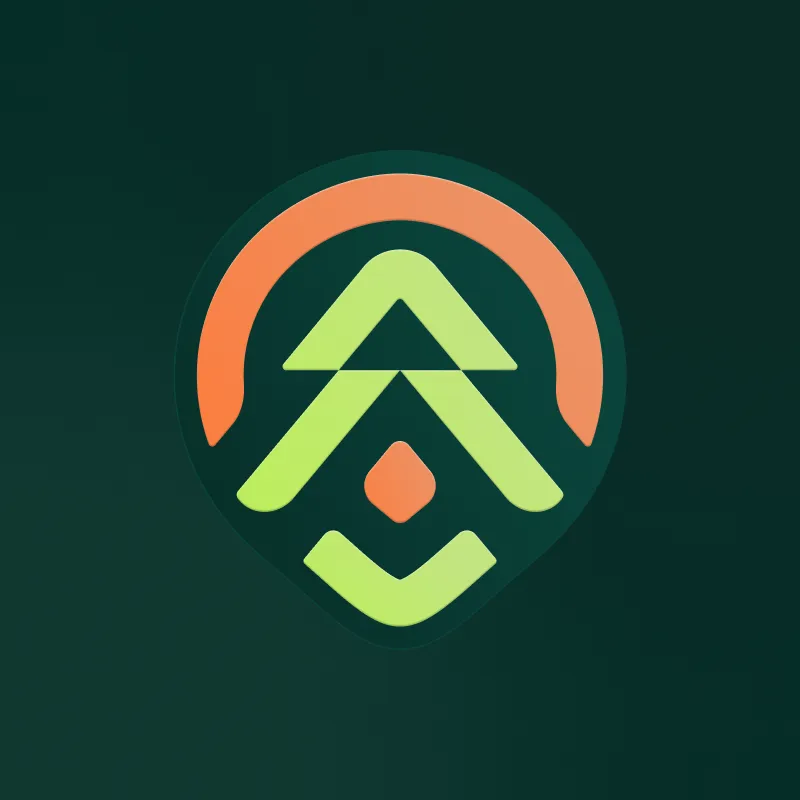 Orange and lime Meeting Post emblem on dark green